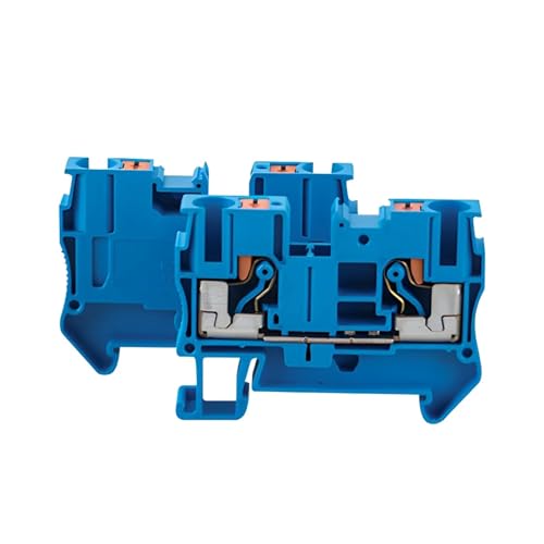 50Pcs PT-6 Din Rail Terminal Block Connectors Push in Spring Screwless Feed Through PT6 Wire Connector Conductor(Blue)