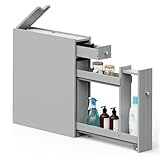 VonHaus Slim Bathroom Storage Unit - Grey Slimline Bathroom Cabinet - Narrow & Compact Bath Organiser with Drawer & Slide Out Shelving - Freestanding Shaker Style Storage - Shrewsbury