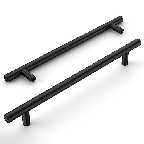 Amerdeco Lot de 12 Plein Poignee de Meuble Cuisine Entraxe 192mm Noir Acier Inoxydable Poignée Meuble Cuisine Poignées pour Placards Poignet de Porte Cuisine...