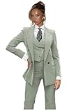 Fashion Sage Green Suits for Women 3 Piece Set Petite 4 Button Long Sleeve Peak Lapel Womens Suit Wide Leg Pant Suits for Women Size X-Small