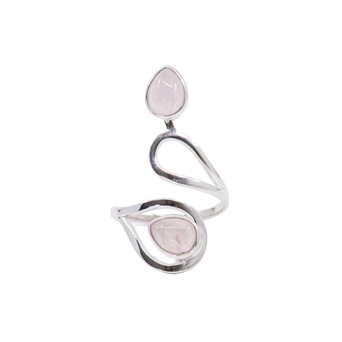 Bivea Bague Argent 925 Quartz Rose Naturel Madagascar Qualité AA Taille Réglable Fantaisie 35 mm