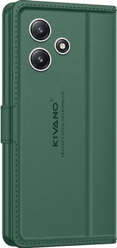 Image of KIVANO LUXE Compatible for Redmi 12 5G / Poco M6 Pro Luxury Handmade Leather Magnetic Flip Folio Case | Card Holder & Kickstand | Slim Protective Cover | Unisex - Green