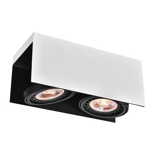 GTV VERSO foco de techo doble ES111 – aluminio blanco/negro, 2×GU10, IP20, orientable, 31×14×13 cm; montaje en superficie, luz de acento para salón, cocina y pasillo, iluminación interior