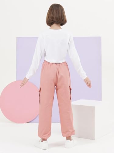Image of SANGTREE Girls Fall Winter Clothing Sets, Girls Long Sleeve Crop Top and Cargo Jogger Pants Outfit Set,4T-14 Years