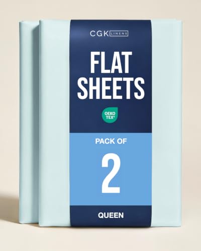Queen Size Flat Sheet - Pack of 2 Top Flat Bed Sheet Only - Ice Blue