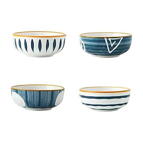 Ceramic Sauce Dish,Japanese Style Dip Bowls Set,Sushi Soy Dipping Bowl,Seasoning Dishes, Side Dishes for Snack Ketchup Condiments Appetizer Dessert 8.8CM Set of 4 Cover
