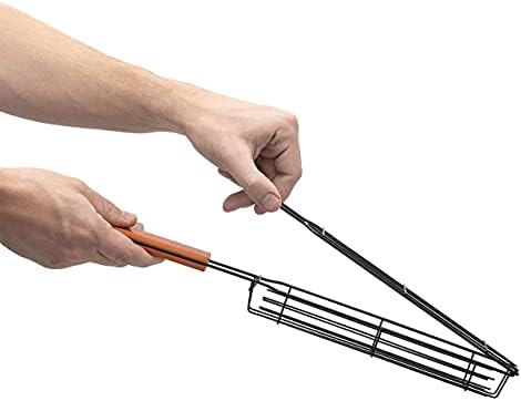 Kulem Kabob Grilling Basket - Set of 4 Heavy Duty Stainless Steel Kebab BBQ Grill Box Tool with Lockable Grid and Wood Handle - Complete with 4 Barbecue Skewers
