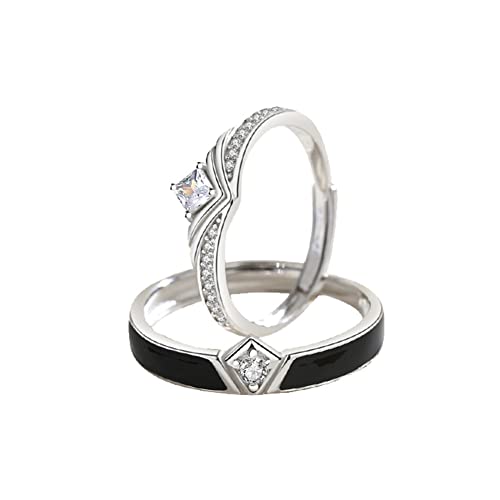 Bagues de couple princesse et chevalier en argent plaqué et oxydes de zirconium scintillants