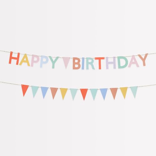 Meri Meri Mini Matchbox Happy Birthday Banner (Pack of 2) Reusable Party Decorations 5 Birthday Party Banner with Excess Cord