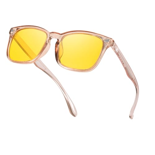 TJUTR Night Vision Driving Glasses for Men & Women, Polarized Anti Glare Yellow Lens Glasses for Night Time Safety TN2582