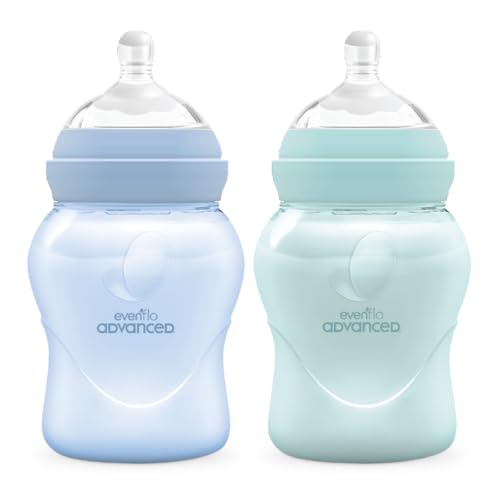 Evenflo Biberón Anticólicos Ancho, Niña, Rosa Y Lila, Flujo Lento, 5oz, Biberones Cuello Ancho Para Niño Color Azul Verde...