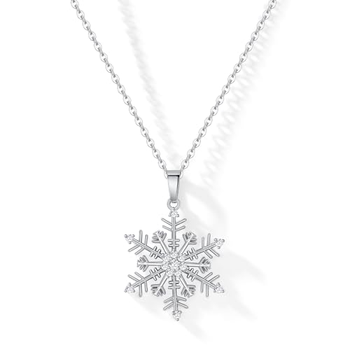 TIZU Snowflake Necklace for Women Christmas Necklace Cubic Zirconia Sparkle Snowflake Necklace Christmas Jewelry Gifts