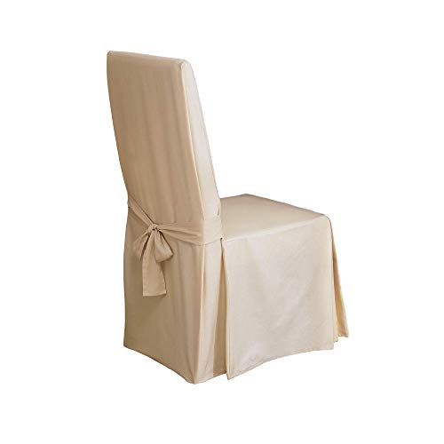 SureFit Home Décor Duck Solid Long Full Length Dining Room Chair One Piece Slipcover, Relaxed Fit, 100% Cotton, Machine Washable,Natural Color