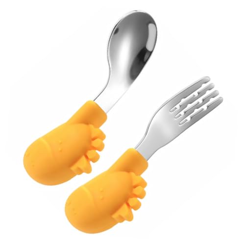 BESPORTBLE 1 Set Lovely Utensils Food Grade Spoon Fork for Handle Design Safe for High Temperature for Weaning Mealtime Fun