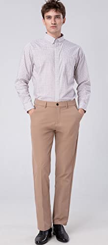 Plaid&Plain Men's Dress Pants Straight Fit Stretch Khaki Pants Wrinkle Free4