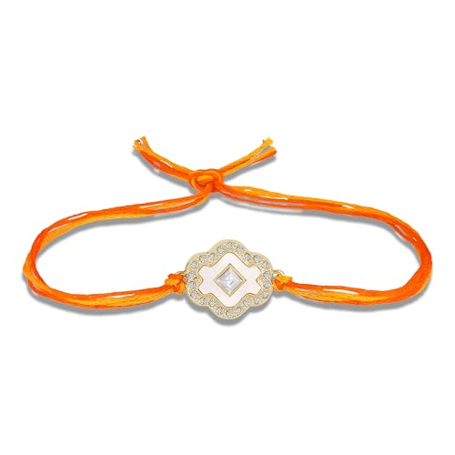 Image of Mahi Elegant Floral Rakhi for Brother with White Enamel and Studded Crystals (RA1100870G)