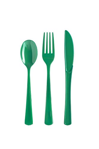 Exquisite 150 Pack Emerald Green Plastic Utensils Heavy Duty Cutlery Set 50 Plastic Forks 50 Plastic Spoons 50 Plastic Knives Perfect Plastic Silverware Party Pack Set for all occasions