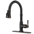 FORIOUS Vintage Kitchen Faucets with Pull Down Sprayer, Oil Rubbed Brown, High Arc Single Handle Stainless Steel Antique Pull Out Sink Faucet for Farmhouse Camper Rv Bar, Fit for 1 or 3 Hole