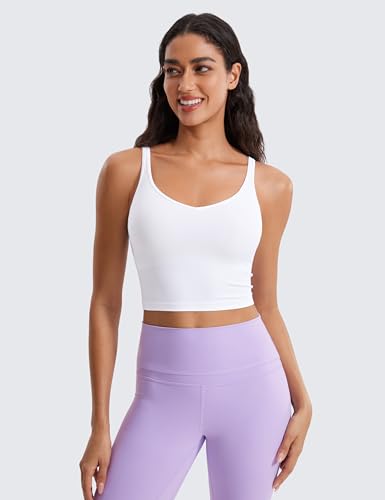 Image of CRZ YOGA Butterluxe-Light Womens V Neck Longline Sports Bra - Spaghetti Straps Workout Crop Top Padded Yoga Cami