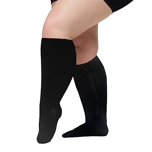 Valcatch 3 Pair Plus Size Compression Socks with Zipper Wide Calf Compression Stocking for Overweight Women Men 15 to 30 mmHg2