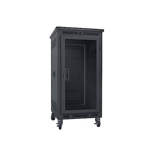 Lowell LPR-2127PGT LPR Series 21U x 27 Inches Deep Portable AV Rack with Plexiglass Door, Laminate Top; Solid Steel Base with 4 Heavy Duty Swivel Casters; Welded Sides with Top/Bottom Vents