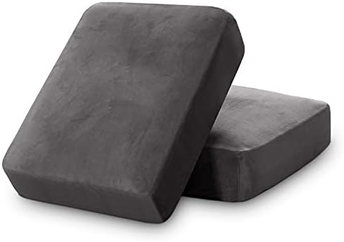 Stretch Velvet Couch Cushion Covers for Individual Cushions Sofa Cushion Covers Seat Cushion Covers, Thicker Bouncy with Elastic Edge Cover up to 10 Inch Thickness Cushions (2 Pieces, Grey)