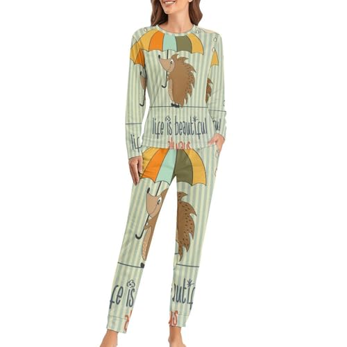 Pyjama femme avec t-shirt manches longues pantalon vêtement de nuit