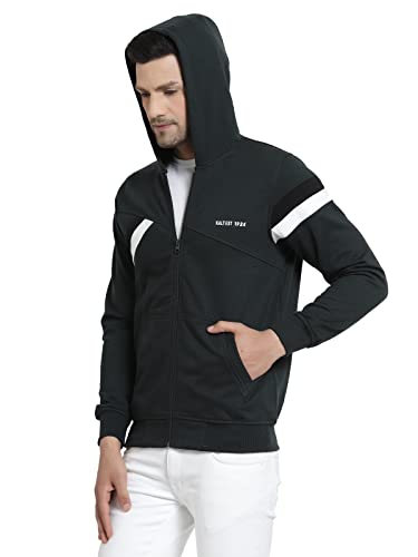 Image of Kalt Men Full Sleeves Zipper Fleece Striped Hoodie