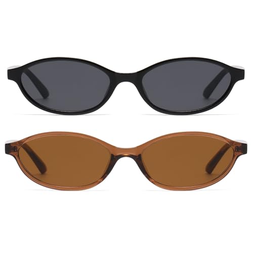 Retro Oval Cat Eye Sunglasses for Women Y2k Designer Narrow Shades 90s Trendy Sun Glasses