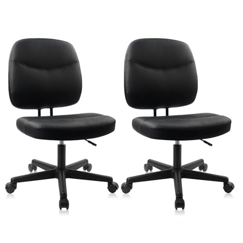 Image of CLATINA Armless Home Office Chair,Small PU Leather Ergonomic Low Back Desk Chair with Lumbar Support and Wheels, Adjustable Height 360 Swivel Rolling Computer Task Chair, Black, 2 Pack
