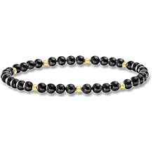 Pure Collection by Ross-Simons 4-4.5mm Onyx Bead Stretch Bracelet With 14kt Yellow Gold