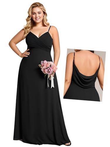 Ever-Pretty Women's Summer Chiffon Pleated Plus Size Bridesmaid Dresses Sleeveless Formal Gown with Spaghetti Straps