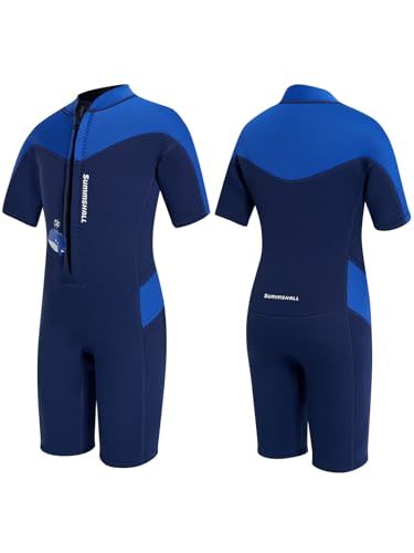 Summshall 2.5mm Neoprenanzug Kinder | Thermischer UV-Schutz Badeanzug für Schwimmen Tauchen Surfen | Wärmender Neopren Shorty für Mädchen Jungen 2-12 Jahre