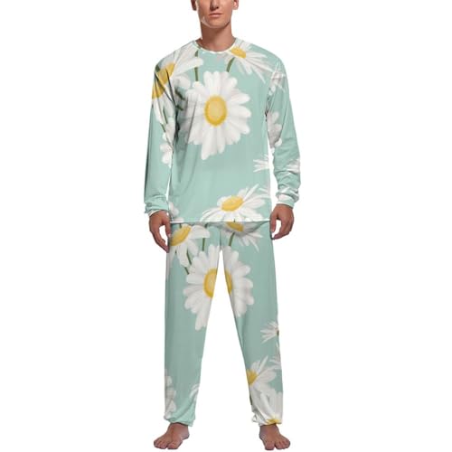 Ensemble de pyjama homme haut et bas pantalon vêtement de nuit à fleurs blanches
