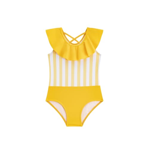 LIZENS Girls One Piece Swimsuits Kids Swimwear Striped Ruffle Cute Color Block Bathing Suit for Beach Size 2-12