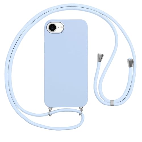 Vauki Funda con Cuerda para iPhone 16E Azul Carcasa con Correa Colgante Ajustable Collar, Suave Silicona TPU Case Anti-Choque con Cuello Cadena Cordón Ultrafina Caso para iPhone SE4