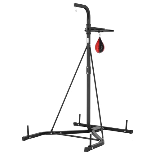 Happybuy 2-in-1 Heavy-Duty Punching Bag Stand – Adjustable Height Steel Fitness Rack for Boxing & Speed Bag Training, Freestanding Design with 140lbs Capacity, Ideal for Home Gyms