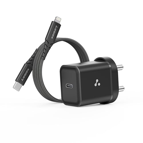 Ambrane 20W Fast Charger Adapter for iPhone 17/17 Air/17 Pro/17 Pro Max, 16/16 Plus/16 Pro/16 Pro Max, 15/15 Plus/15Pro/15 Pro Max & Other Type C Devices with USB C to Lightning Cable