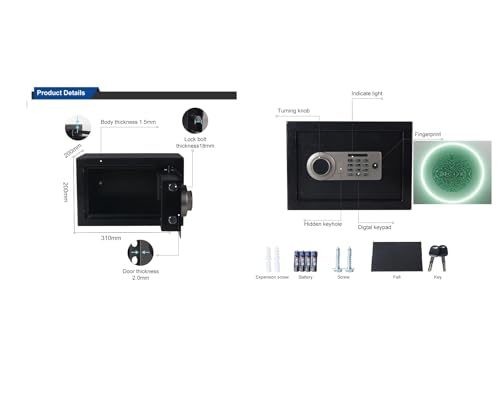 Image of Heavy-Duty Electronic Digital Safe Box with Keypad Lock & Biometric Lock and Emergency Key - Steel Security Locker for Home, Office & Jewelry Storage Deposit Box