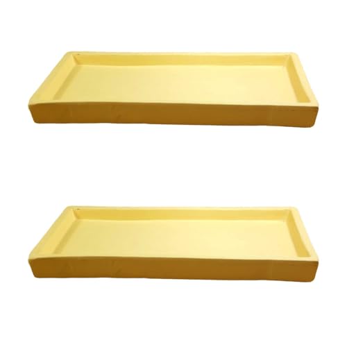 Lasaki Slato Tray Saffron Set of 2 | Rectangle Ceramic(Plates/Saucers) for Pots,Planters,Flowers,Succulents|Decorative Garden Accessories|(L - 23.5 X W - 11.5 X H - 2.5 cm) Plants Not Included