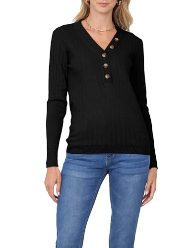 Image of MEROKEETY Women's 2025 Long Sleeve V Neck Ribbed Button Knit Sweater Solid Color Tops