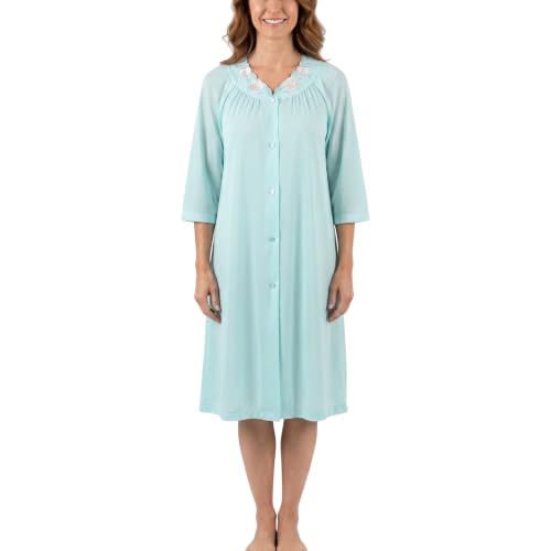 Shadowline Women's Petals 3/4 Sleeve Button Front Robe, Sea Foam, Small - image 1