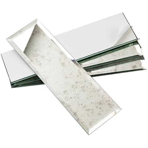 Diflart Antique Mirror Tiles, Peel and Stick, 4x12 Inch, 5 Sq.ft, Beveled Mirror Glass Subway Tile, Mirror Backsplash Tiles for Kitchen Bathroom Wall, Pack of 15 Pcs Cover