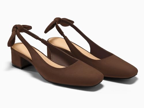 Image of Coutgo Womens Chunky Low Heels Bow Slingback Pumps Closed Square Toe Wedding Party Dress Shoes