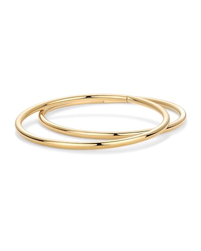 PAVOI 14K Gold Plated Bangle Bracelet for Women | Classic Lightweight Stacking Stainless Steel Bracelet | Single & 2-Pack Bangles