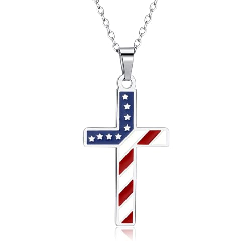 AOROCO American Flag Necklace for Women, Patriotic Necklace 4th of July Independence Day Jewelry for National Birthday Christmas