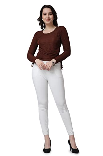Image of POPWINGS Casual Self Design Regular Fit Polyester Full Sleeves Crop Tops for Women with Crush String
