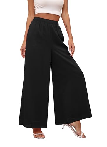 Women's Chiffon Dress Palazzo Pants Beach Wide Leg Elastic Waist Trouser Elegant Flowy High Waisted Ladies Lounge