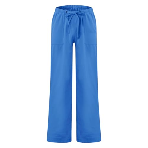 DuDubaby Cotton Linen Pants Mens Flowy Paperbag Summer Beach Trousers with Pockets Casual Loose Fit Straight-Legs3