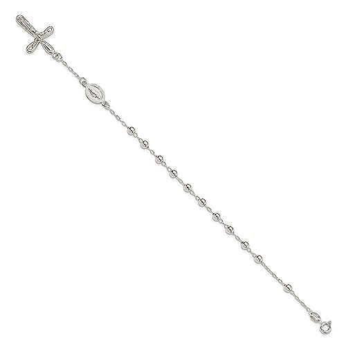 Precious Accents Sterling Silver Polished Beaded Single Decade Rosary 7.5 inch Bracelet2